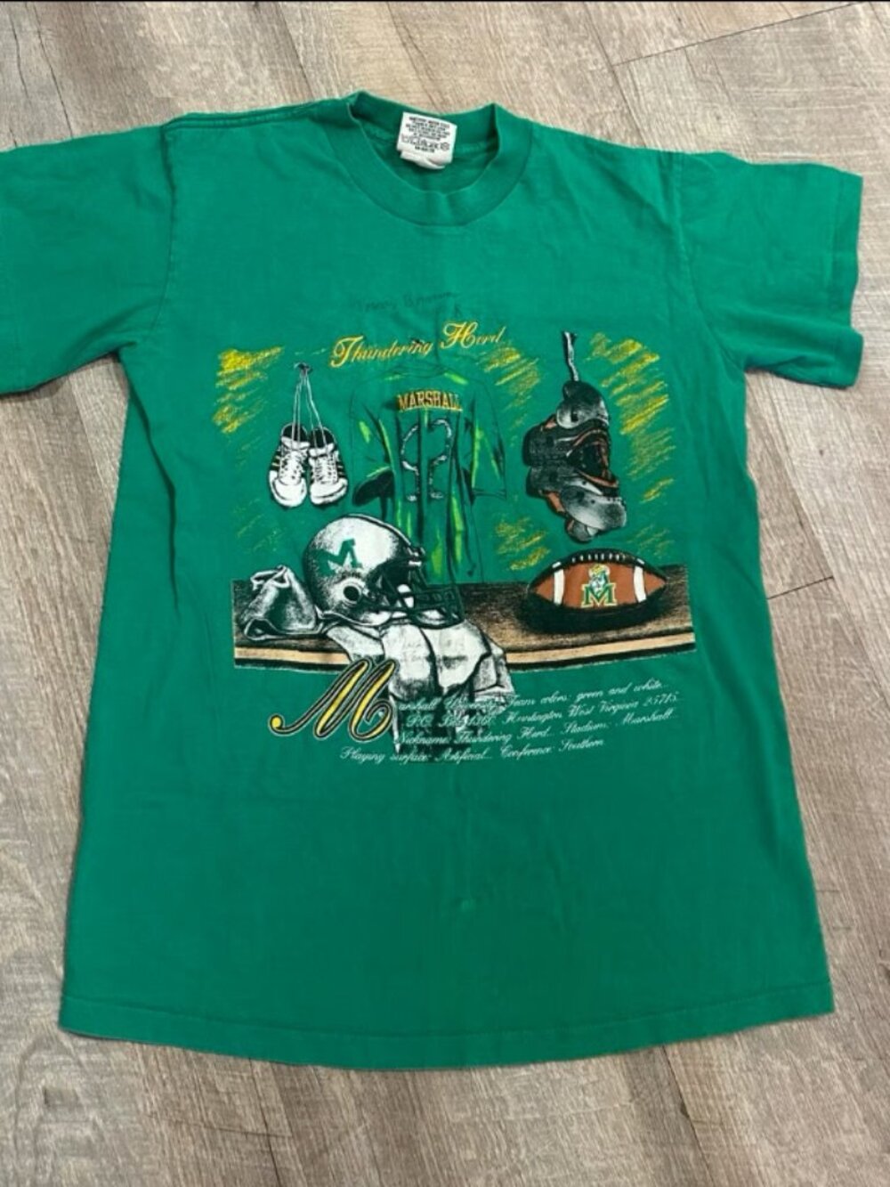 VTG 90s Nutmeg Mills Marshall Thundering Herd Shirt Large Single Stitch*see des*